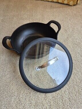 Palm Restaurant Black Cast Iron Saute Pan with Glass Lid 10 Inch Diameter